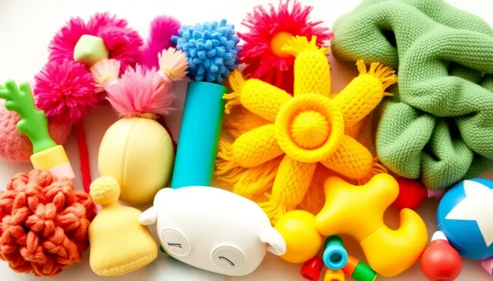 Stylish collection of sensory toys with diverse textures and vibrant colors.